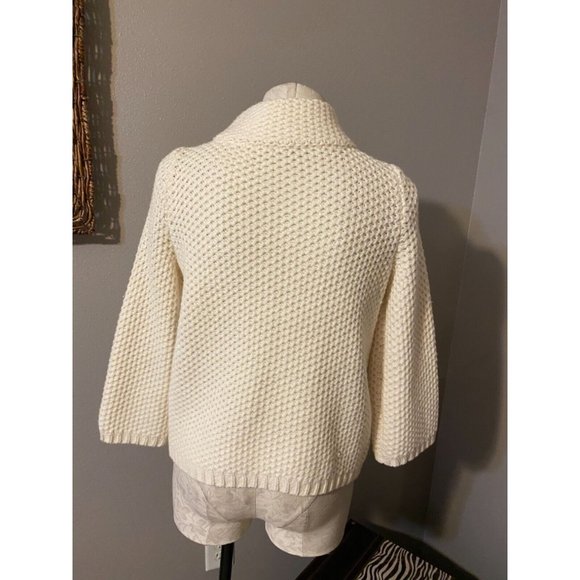 Talbots Womens Cardigan Sweater Cream XS extra small Thick Cotton Wool Pockets - Picture 5 of 6